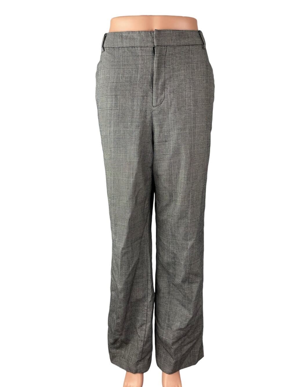 Chaps Women's Black Houndstooth High Rise Wide Leg Straight Trousers Pants Sz 12